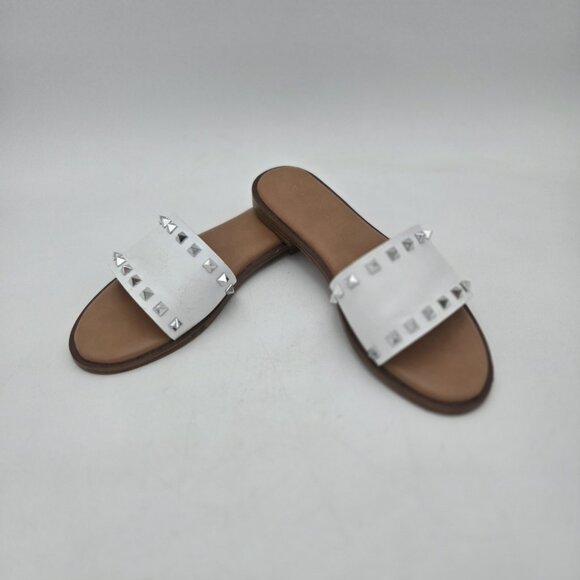 Sincerely Jules Womens 9 White Strap Slide Silver Studded Sandals Slip On Padded - Picture 1 of 8